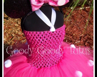LITTLE MISS MINNIE Pink Crocheted Tutu Dress and Mouse Ears with Plush Bow
