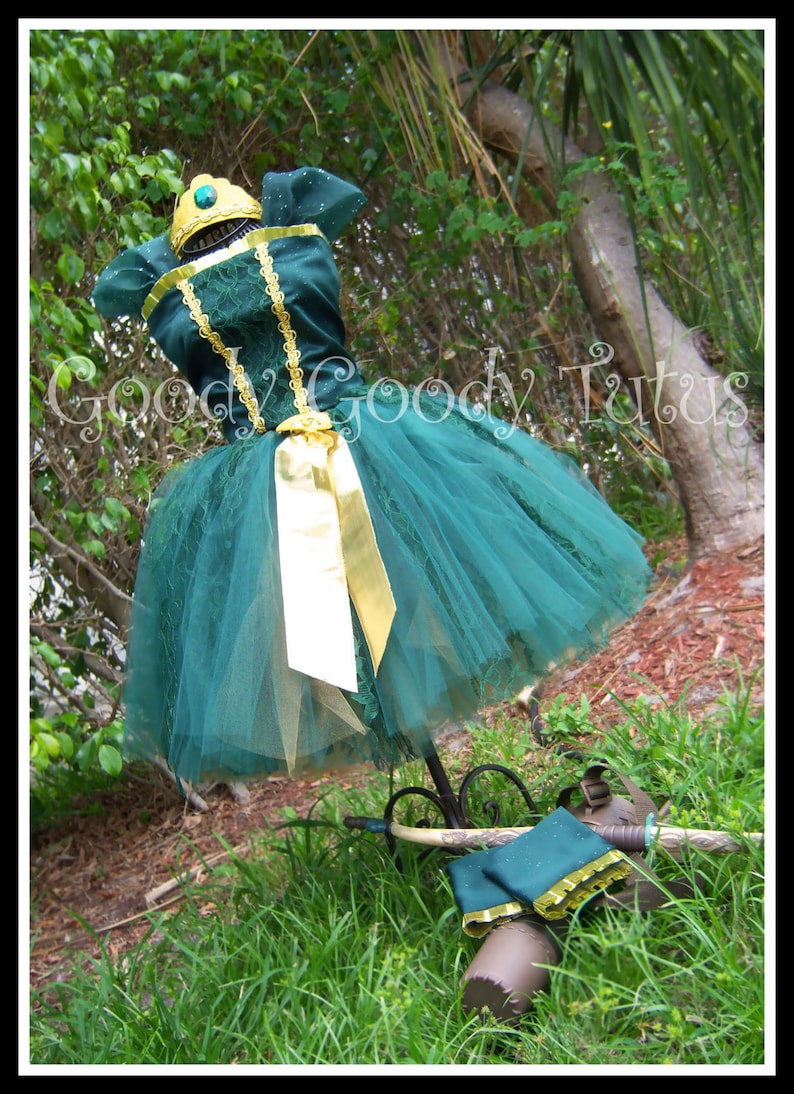 BRAVE LITTLE PRINCESS Merida Inspired Corset Top and Tutu Set with Wrist Cuffs and Tiara
