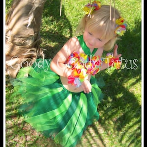ISLAND GIRL Hawaiian Hula Girl Inspired Tutu and Flowered Top with Matching Hair Clippies & Bracelets