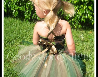 CAMO CUTIE Camoflauge Tutu and Reversible Corseted Top with Matching Fabric Flowered Headband