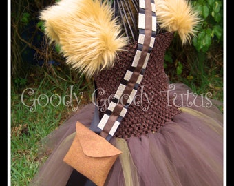 CHEWEY'S TUTU Chewbacca Inspired Tutu Dress with Sash and Wrist Cuffs