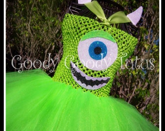 LITTLE GREEN MONSTER Monsters Inc Inspired Tutu Dress with Ear Clippies