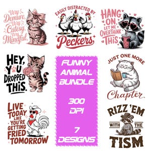 Funny Animal Sublimation Bundle, Funny Animal, Funny Animals Collection, 7 PNG Funny   Animals , Cartoon Pet Prints Bundle, Commercial Use
