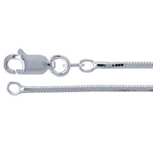May include: A silver-colored snake chain necklace with a lobster clasp closure. The chain is made of small, interconnected links that create a smooth, flexible texture. The clasp and end ring are also silver-toned.
