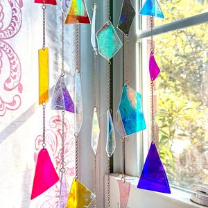 Iridescent Glass Mobile • Handmade Rainbow Window Hanging • Dichroic Glass Sun Catcher
