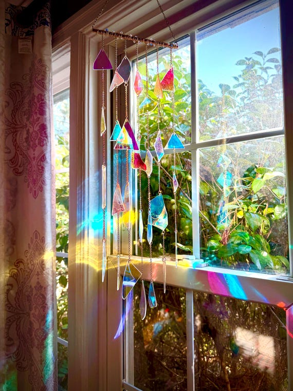 Dichroic Glass Sun Catcher • Handmade Rainbow Window Hanging • Glass Work of Art