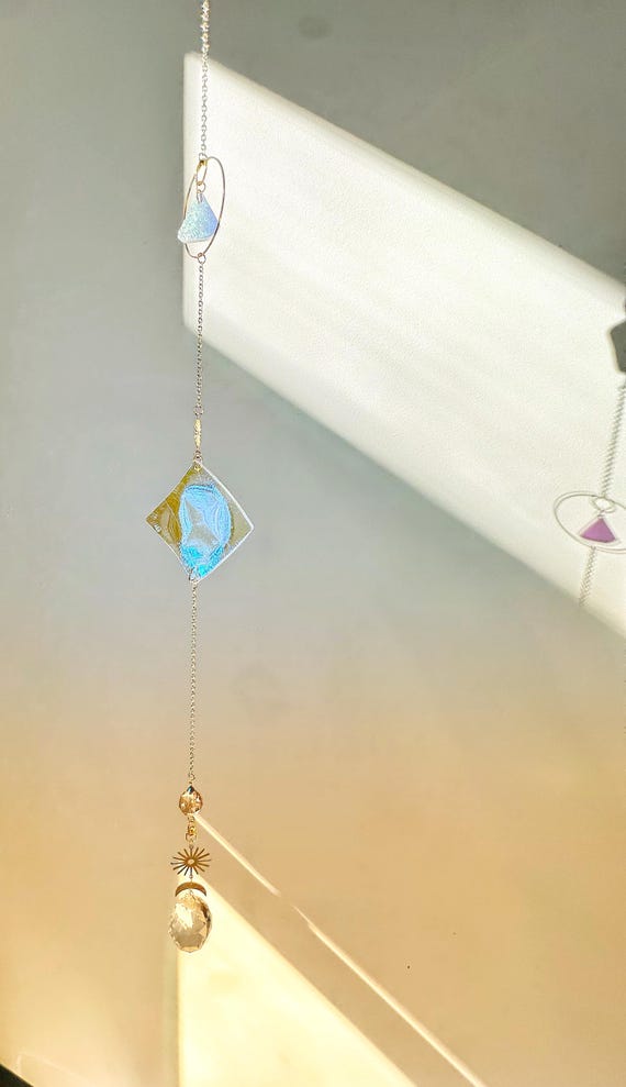 Dichroic Glass Sun Catcher | Iridescent Window Hanging – Light Prism Decor – Gift for Home