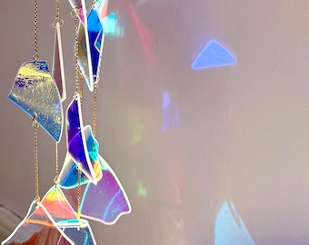 Atrapasueños de vidrio dicroico / Atrapasueños para ventanas que crea arcoíris en movimiento / Arte en vidrio único y hecho a mano