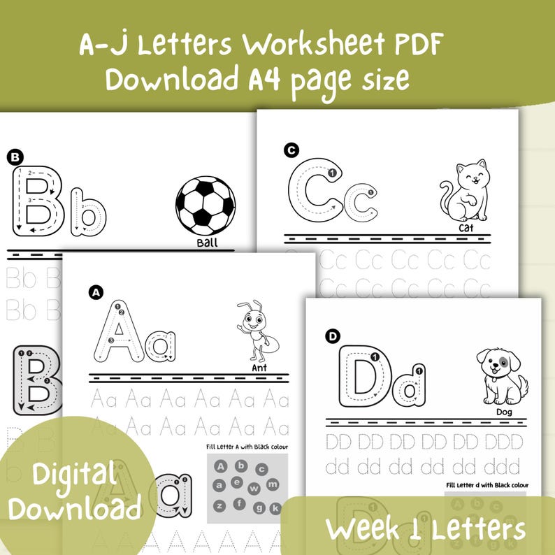 10 Alphabet Tracing Worksheets | Preschool Kindergarten Handwriting ...