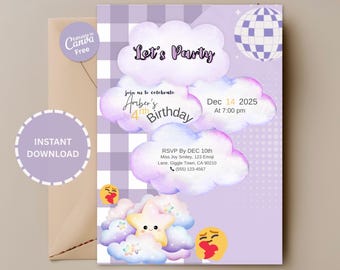 Editable Retro Smiley Face Birthday Invitation