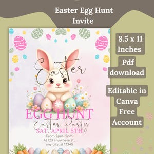 Easter Egg Hunt Invitation Editable Canva Template | Digital Download 8.5x11 | Edit in Canva free