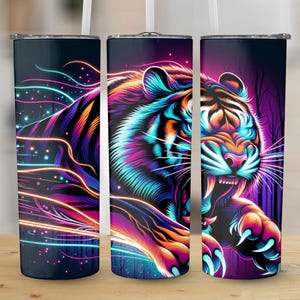 Neon Tiger Tumbler Wrap: 20 oz Skinny Tumbler Sublimation Design (PNG Digital Download)