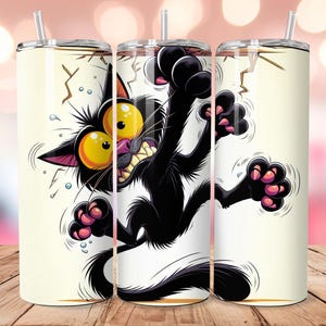 Chaos Cat Tumbler Wrap | Funny Black Cat 20 oz Skinny Tumbler | Cartoon Cat Digital Download
