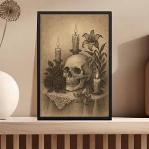 Skull and Candles Gothic Art Print: Macabre Dark Academia Decor