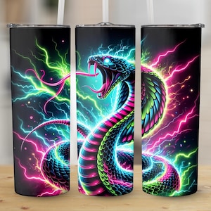 Cobra Tumbler Wrap: Neon Snake Design, 20 Oz Skinny Tumbler (PNG Digital Download)
