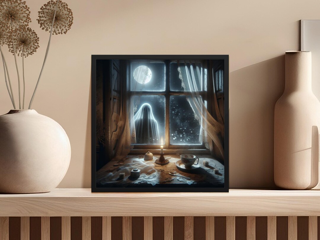 Ghostly Cottagecore Wall Art, Halloween Window Print, Spooky Home Decor ...