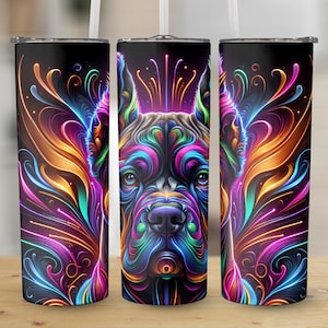 Cane Corso Tumbler Wrap, 20 OZ, Neon Dog PNG, Sublimation Design, Commercial Use, Colorful Pet Wrap, Digital Download