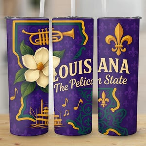 Louisiana Tumbler Wrap Design: Pelican State Art (Digital Download, PNG, Commercial Use)