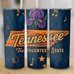 Tennessee Tumbler Wrap PNG: Floral Music Design (Digital Download, Commercial Use)