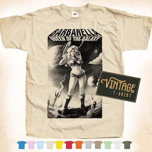 Black Print: BARBARELLA V1 T shirt Tee Natural VINTAGE Cotton Movie Poster Beige 12 colors All Sizes S M L XL 2X 3X 4X 5X