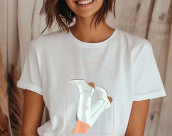 Camiseta vaquera esencial para mujer, camiseta con gráfico del oeste, regalo de rodeo, ropa de vaquero, camiseta del lejano oeste, camiseta con botas vaqueras, era vaquera, estilo campestre
