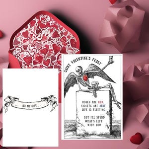 Carte de Saint-Valentin sur le thème du squelette - Mot d'amour sombre et poétique