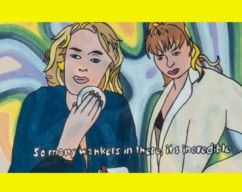 Wankers: pintura sobre lienzo de 30 x 55 cm de la serie cinematográfica "Obscure Movie Stills" de Jonny Detiger