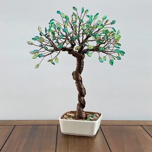 Peacock Leaf Tree, Copper Wire Sculpture with Czech Glass Beads, Tree of Life, Nature Feng Shui