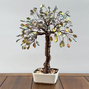 Vitrail Czech Glass Bead Tree Sculpture: Copper Wire, Tree of Life, Nature Feng Shui