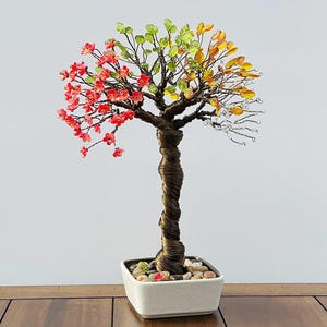 RESERVED for Etsy Design Awards 2025: Four Seasons Copper Wire Tree Sculpture w/ Glass Beads & Crystals, Tree of Life, Nature Feng Shui