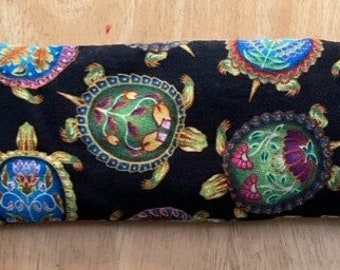 Turtle Animal Spirit eye pillow with crystal chips of Amethyst, Red Jasper, Obsidian and Leopardskin Jasper