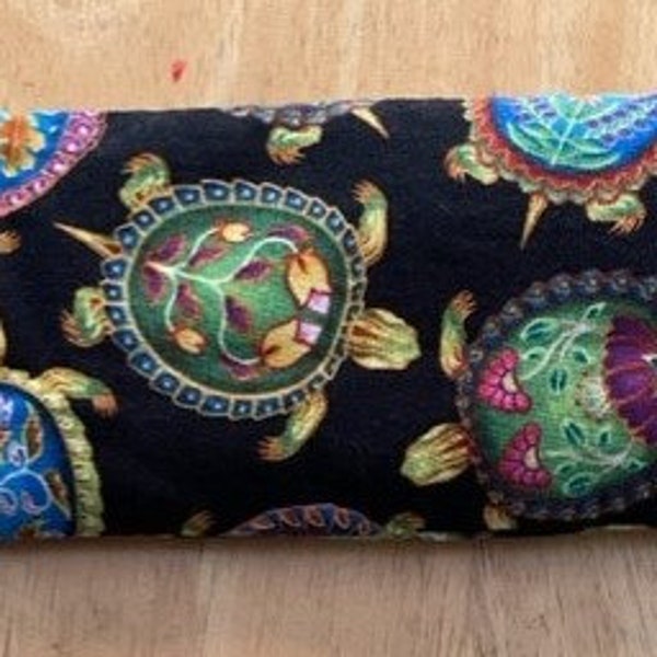 Turtle Animal Spirit eye pillow with crystal chips of Amethyst, Red Jasper, Obsidian and Leopardskin Jasper