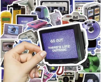 90s Nostalgia Tech Sticker Pack, Retro Aesthetic Y2K Laptop Decals, Vintage Gaming IBM Floppy Disc Cassette Stickers