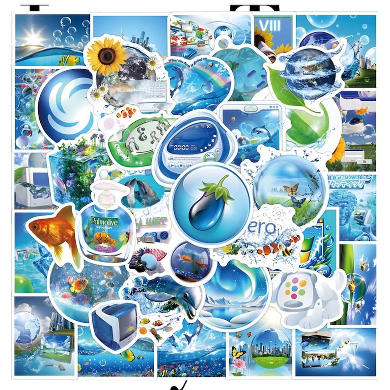 Frutiger Aero Aesthetic Y2K Sticker Pack 55 Pieces | Webcore Cybercore ...