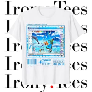 -shirt Frutiger Aero Aesthetic Y2K | Webcore Cybercore MS Paint Windows XP Dauphin Poisson-clown Aqua Utopia | Col ras du cou unisexe petit – 6TG