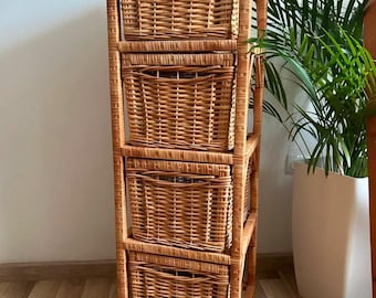 Wicker Storage Shelf, Rattan Dresser, Natural Wicker, Small Spaces