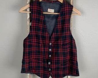 Vintage 50s Viyella Henry Charles Red Plaid Waist Coat Vest size 36