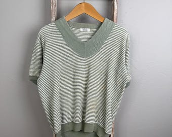 Vintage 60s Arrow Green Striped Terry Cloth Shortsleeve Shirt Medium, USA