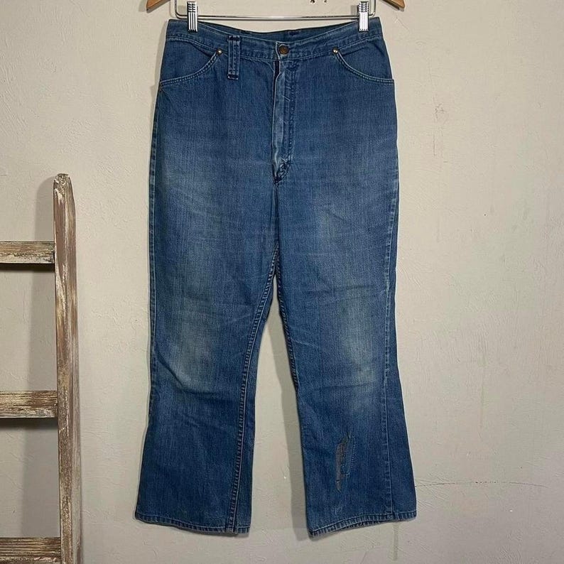 Pantalones vaqueros acampanados de mezclilla Wrangler para mujer, estilo vintage de los años 60, fabricados en EE. UU., talla 30x25, 16 imagen 1