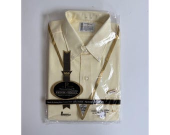 Vintage 60s Penney's Towncraft Penn Dura Press Cream Beige Button Shirt 15 Med
