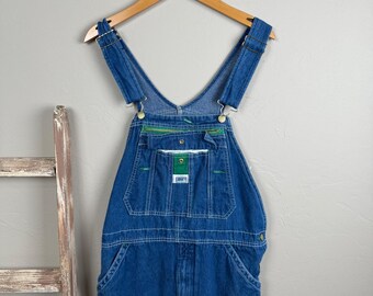 Mono de trabajo de mezclilla azul con llave vintage, talla 35 x 28