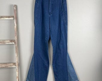 Vintage 70s USA Rockies Women's Denim Bellbottom Custom Jeans 27x36