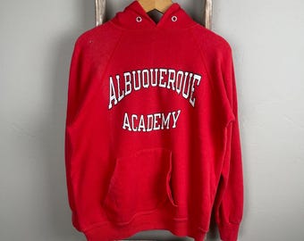 Vintage 80s Champion Albuquerque Academy Red Pullover Raglan Hoodie Small
