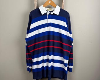 Vintage 90s LL Bean Striped Rugby Longsleeve Shirt size Large T