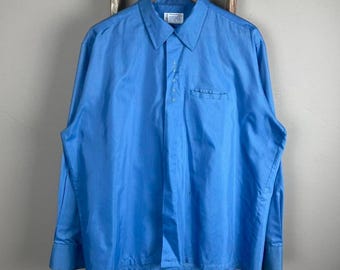 Vintage 60s Towncraft Penneys Blue Loop Collar Longsleeve Shirt Large