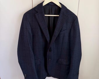 Boggi Milano wollen blazer heren blauw geruit Made in Italy Maat EU 54R US 44