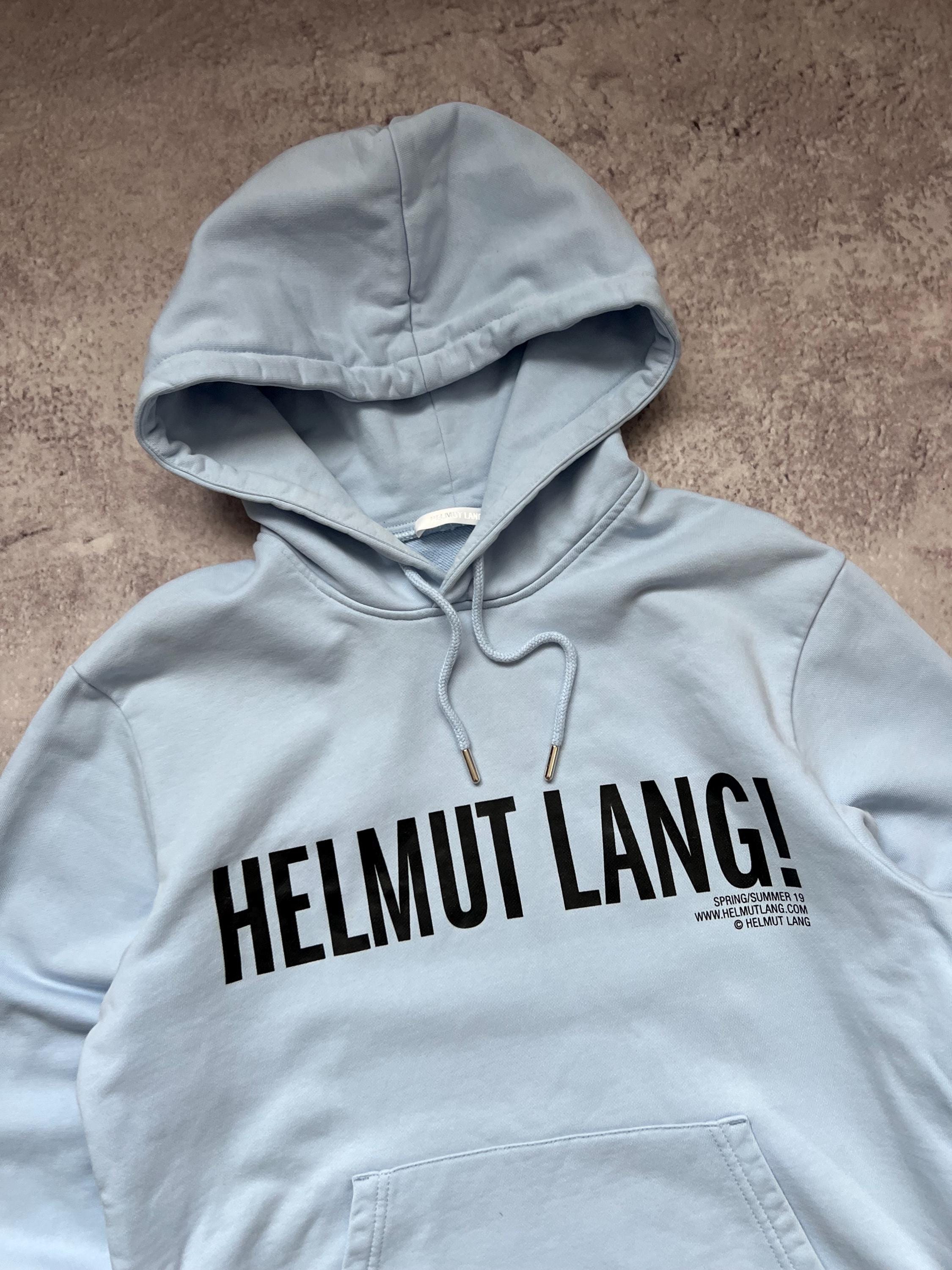 Helmut Lang Logo Print Hoodie Light Blue Size S Mens Made in