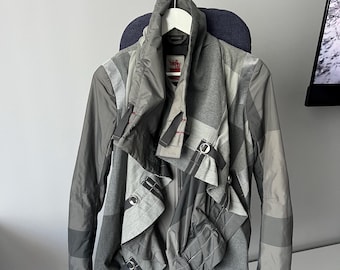 Rare Vintage Le Jean De MARITHÉ + FRANÇOIS GIRBAUD Avant-Garde Jacket Poncho Women’s Size M made in Italy Designer Gray Ful Zip
