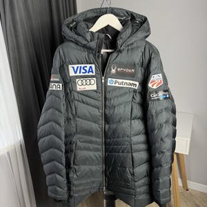 Spyder US Ski Team Dunjacka XL Grå Hooded Puffer Coat Audi Visa GoPro