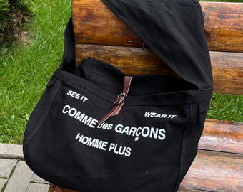 Винтажная сумка-мессенджер Comme des Garçons Homme Plus из черной парусины – авангардная японская дизайнерская уличная- сумкная